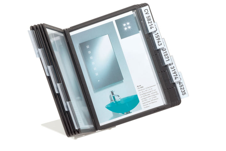 Durable Tisch-Sichttafelsystem (Vario Table 10, mit 10 Sichttafeln A5) schwarz, 550601, Tisch