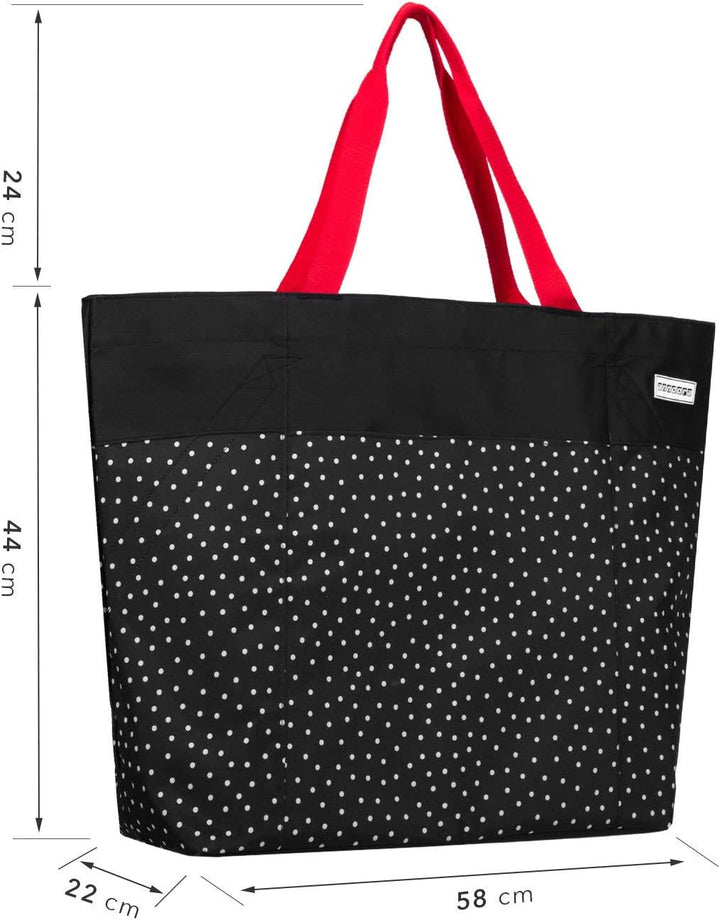 anndora XXL Shopper schwarz weiss gepunktet - Strandtasche 40 Liter Schultertasche Einkaufstasche, S