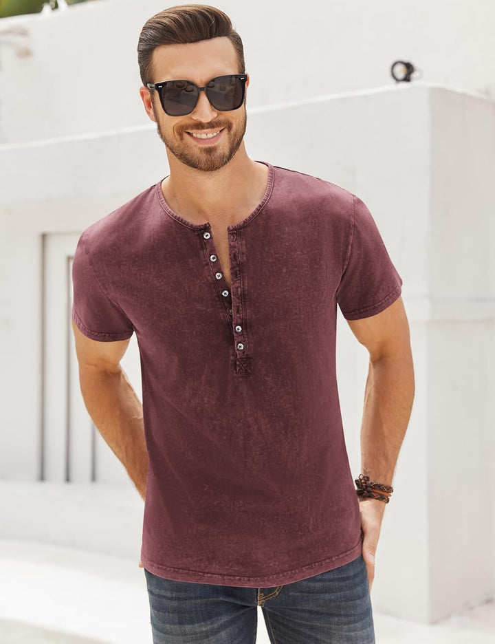 Beotyshow Hemd Herren Langarm Henley Shirt Männer Freizeithemd Vintage Casual Leicht Baumwolle Slim