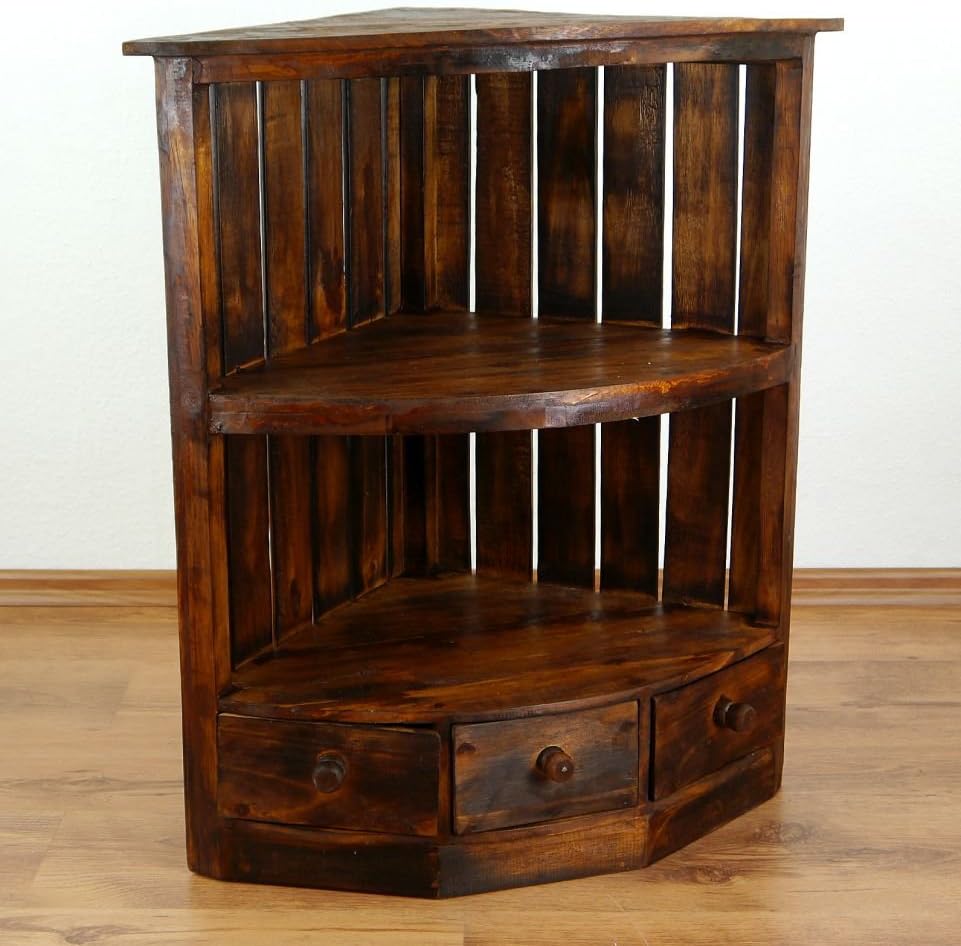 livasia Eckregal mit Schubladen, Standregal, Bücherregal, Holzregal (braun), Braun