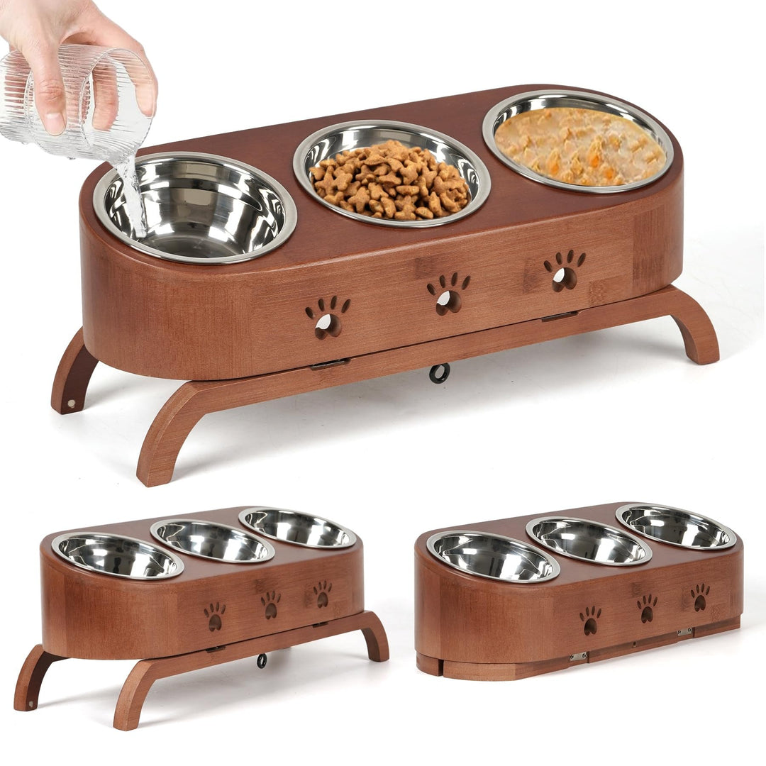 JAZUIHA Katzennapf Erhöht, geneigte Futternapf 3er Set, ergonomischer Fressnapf höhenverstellbar, Fu