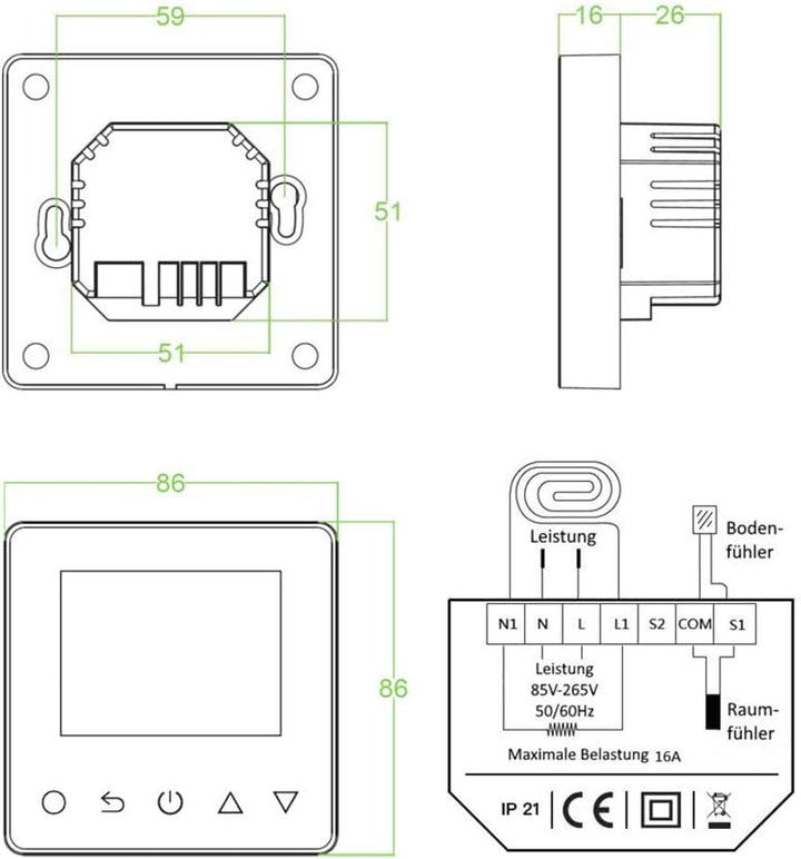 WLAN-Thermostat ThermoLife ET81W mit Farbdisplay - Schwarz - Digitales Raumthermostat programmierbar
