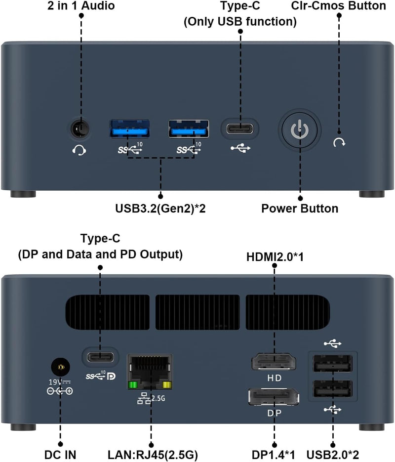 AWOW Mini PC Windows 11 pro Core i5-12600H Prozessor 12 Kerne/16 Threads bis zu 4,5 GHz, Iris XE Gra