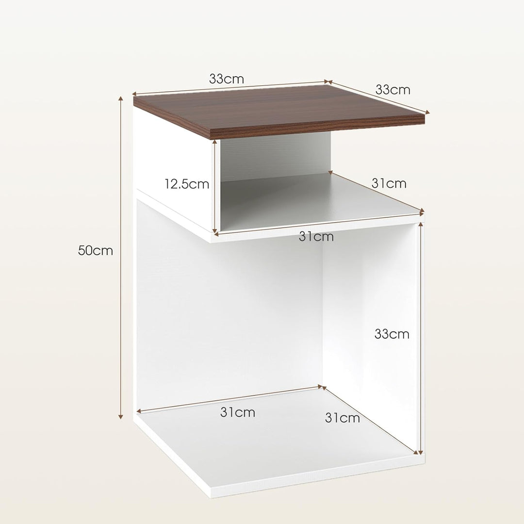 LIFEZEAL Beistelltisch S-Form, Multifunktionaler Sofatisch, Kleines Bücherregal mit 3 Etagen, Modern