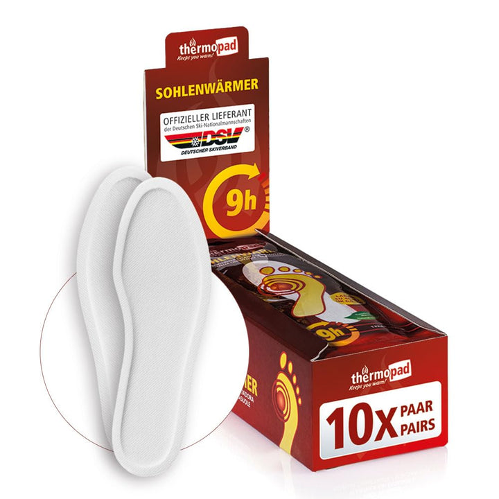 THERMOPAD Sohlenwärmer (Einlegesohle) Gr. S, M, L, XL oder XXL (36-46) – DAS ORIGINAL: 10 Paar Wärme