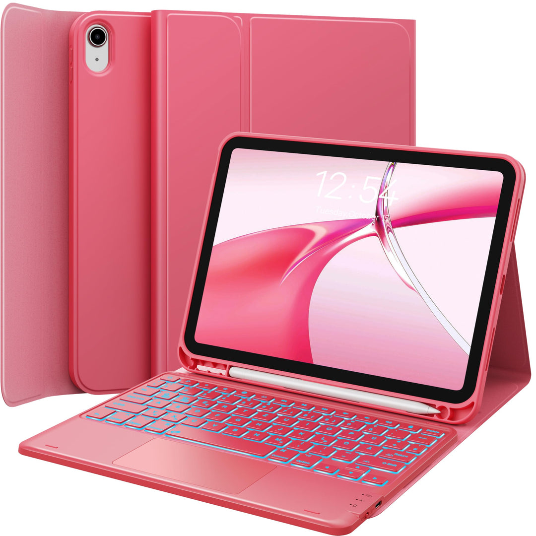 CHESONA Hülle mit Tastatur für iPad 10 Generation/11 Generation A16 2025, 7 Farben Beleuchtung, Mult