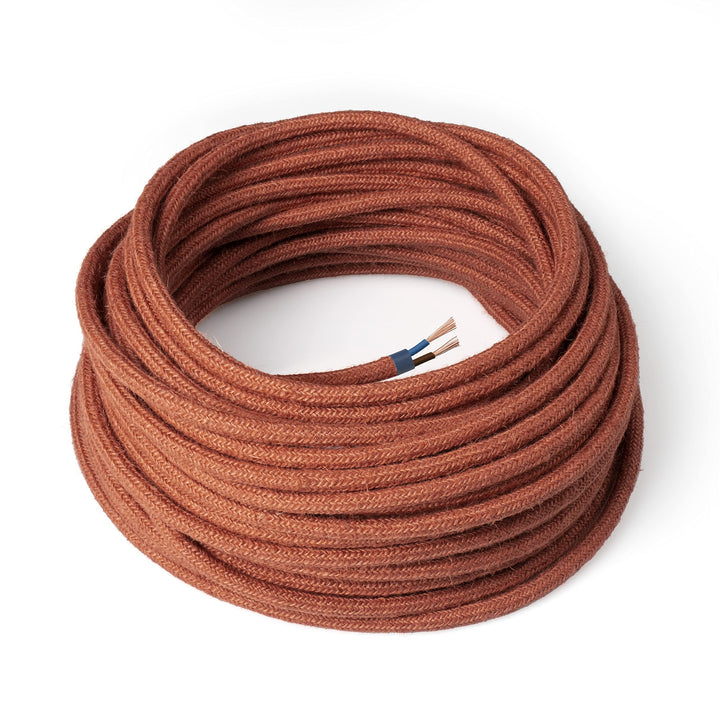 Amarcords - Textilkabel für Lampen BACKSTEIN, rund, Jute, 50 Meter, mit 2 Leiter 2x0,75 - Stoffkabel