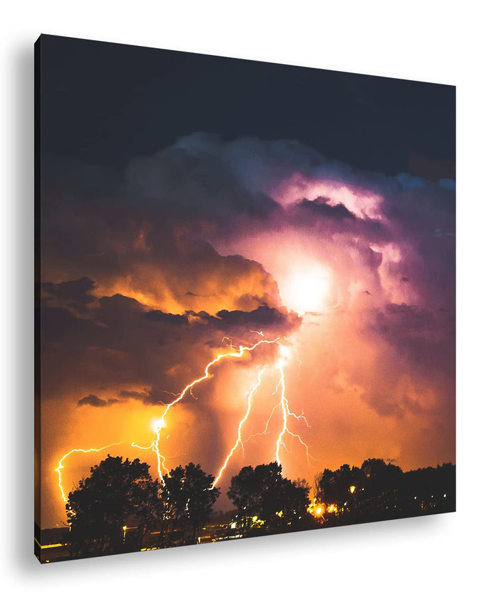 deyoli stürmische Blitze Format: 70x70 cm als Leinwandbild, Motiv fertig gerahmt auf Echtholzrahmen,