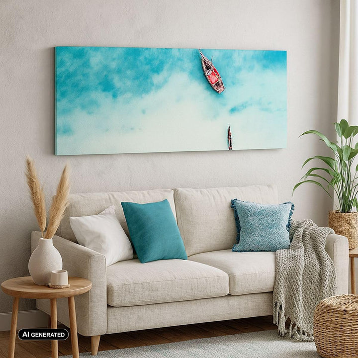 Wandbilder Dekoration Wohnzimmer Insel Boot Schiff Ozean Panorama Bilder auf Leinwand 120x50cm Leinw