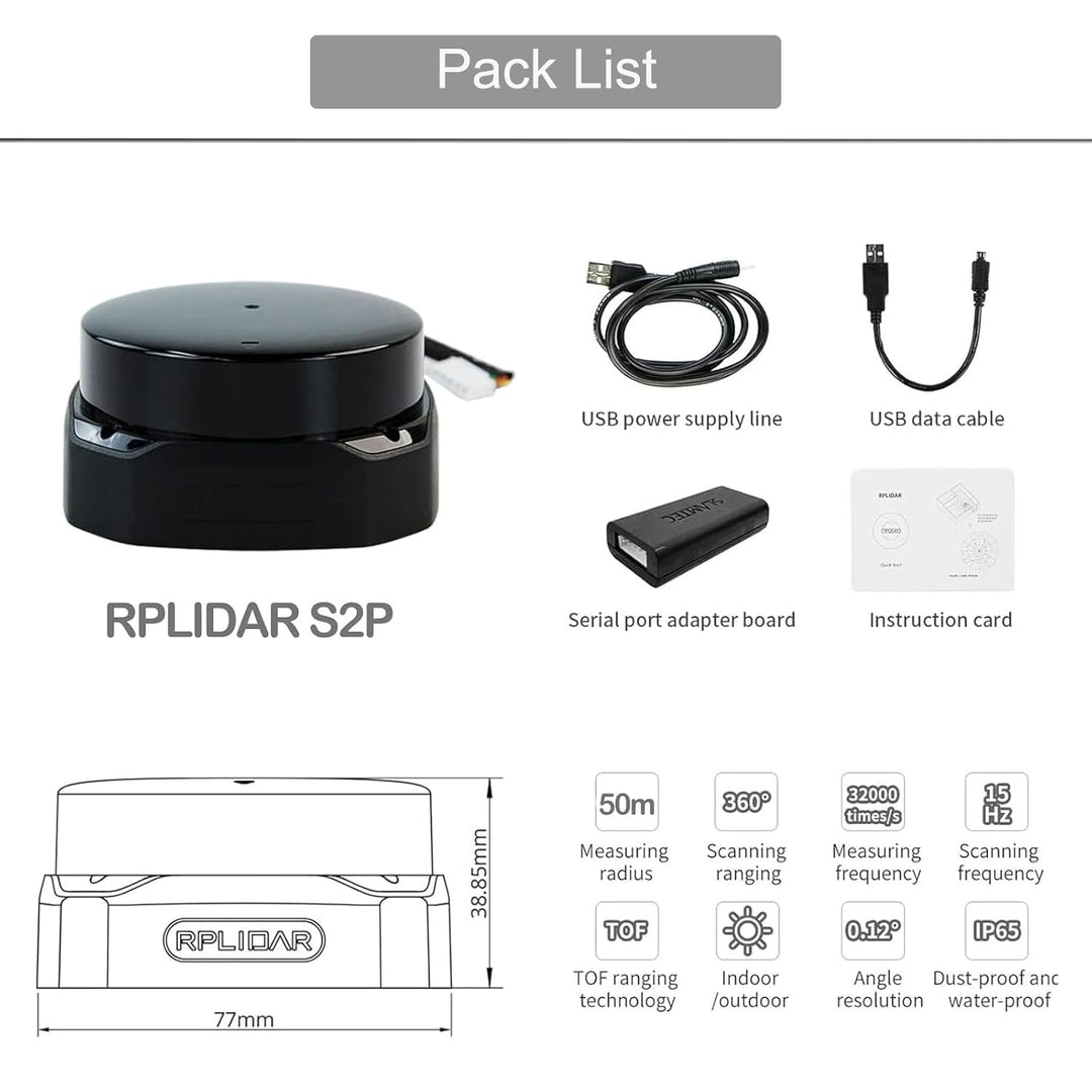 youyeetoo RPLIDAR S2/S2L/S2E/S2P 360 Grad DTOF Lidar 32K Abtastrate, IP65 Widersteht 80K Lux starkes