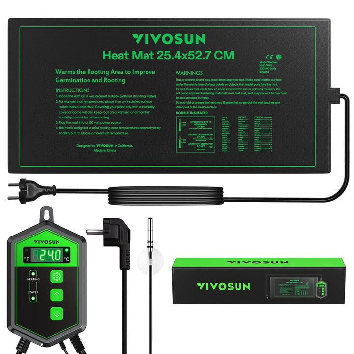 VIVOSUN 25,4x52,7cm Setzling-Heizmatte und digitales Thermostat-Kombi-Set, UL- und MET-zertifizierte
