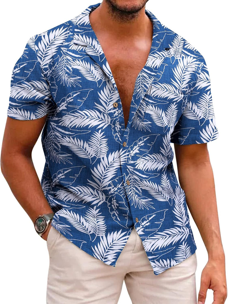 COOFANDY Hawaii Hemd Männer Kurzarm Sommer Fronttasche Hawaii-Print Freizeit Funky Baumwolle Hawaiih