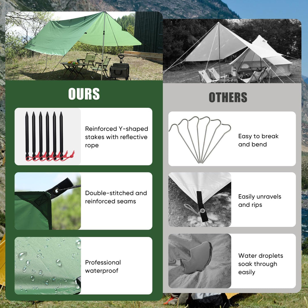 Tarp 3x3 Wasserdicht, Tarp Ultraleicht Zeltplane,Camping Zeltplane mit 19 Öse+Aluminiumstifte+Nylons