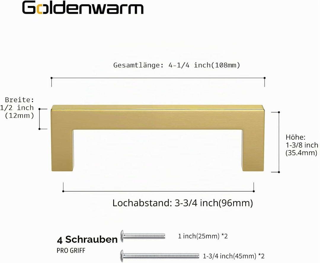 goldenwarm 5 Stück Schrankgriffe Gold Möbelgriffe 96mm Lochabstand Goldene Griffe Küchenschrank Grif