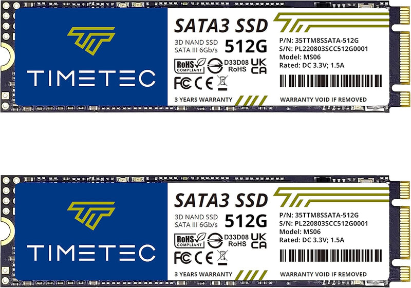 Timetec SSD 3D NAND TLC SATA III 6Gb/s M.2 2280 NGFF 64TBW Read Speed Up to 500MB/s SLC Cache Perfor