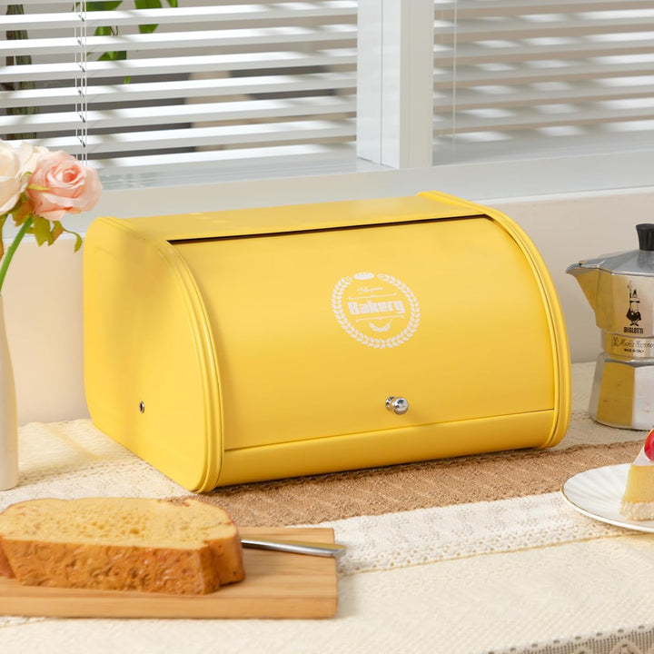 HollyHOME Bread Bin with Stainless Steel Body Metal Bread Bins for Kitchen Bread Storage Containers