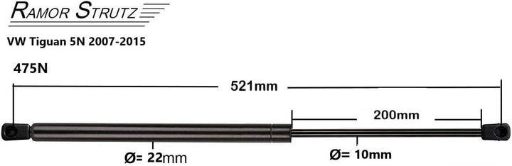 2x Gasfeder Dämpfer Heckklappe Kompatibel mit VW Tiguan 5N 2007-2015. Gasdruckfeder Heckklappendämpf