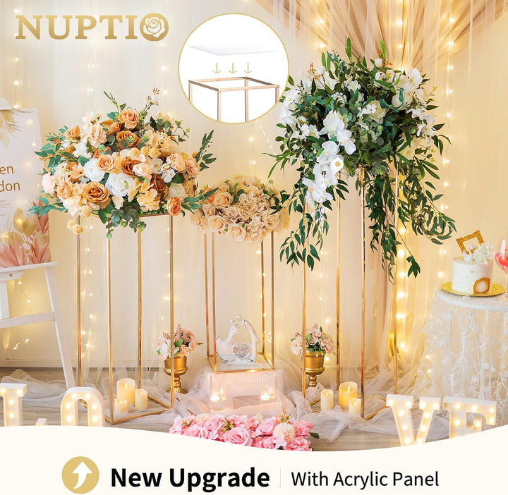Nuptio Gold Hochzeit Tafelaufsätze für Tische mit Acrylplatte - 3 Stück Hohe Goldene Vase für Tafela