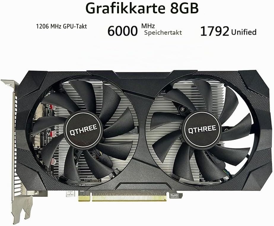 QTHREE Radeon RX 560xt 8GB GDDR5 128-bit Grafikkarte, HDMI, DVI-D, DisplayPort, Grafikkarten PC für