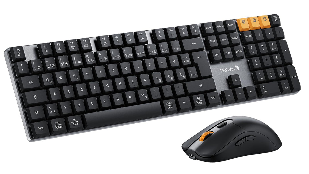 ProtoArc Mechanische Tastatur Maus Set Kabellos, KM310 Full-Size Wiederaufladbare Funktastatur Maus,
