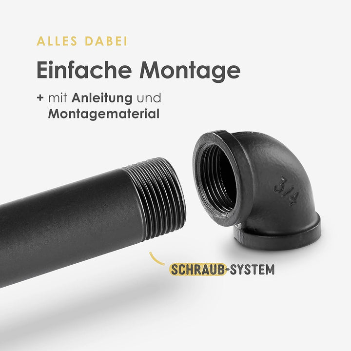 pamo Bücherregal im Industrial Look Design | Harry | Wandregal schwarz aus stabilen Rohren zur Wandm