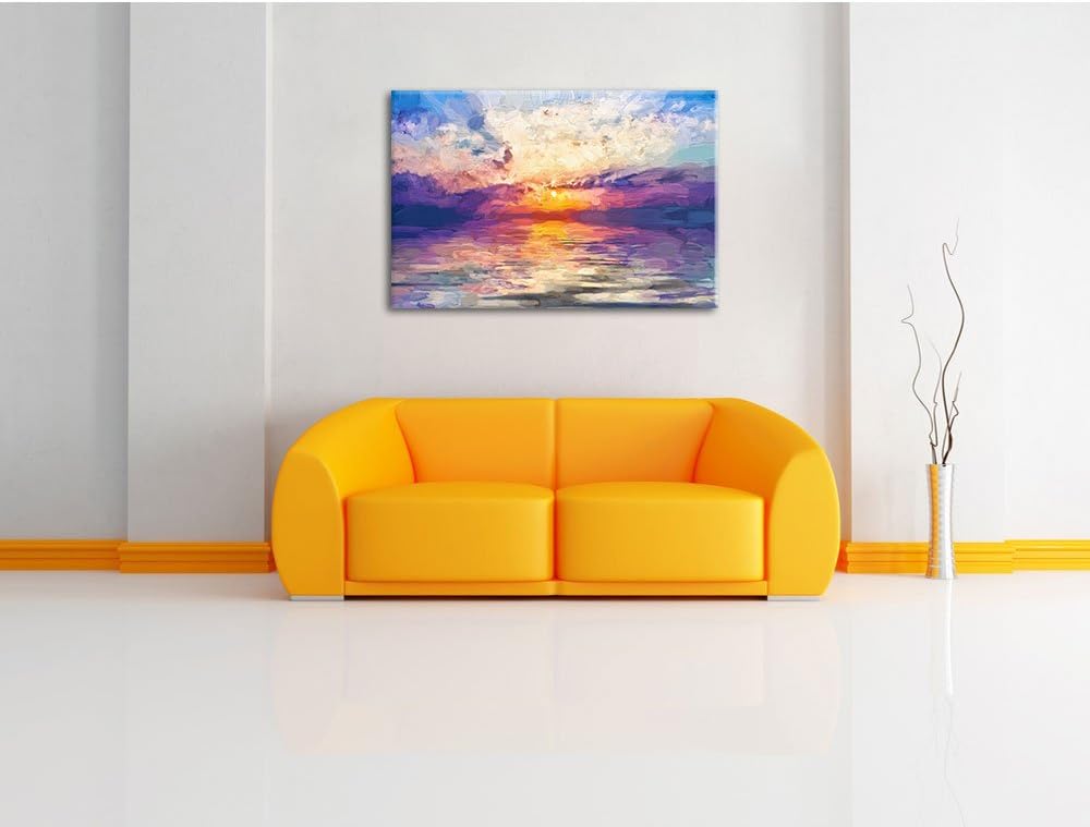 Pixxprint Sonnenaufgang im Meer / 100x70cm Leinwandbild bespannt auf Holzrahmen/Wandbild Kunstdruck