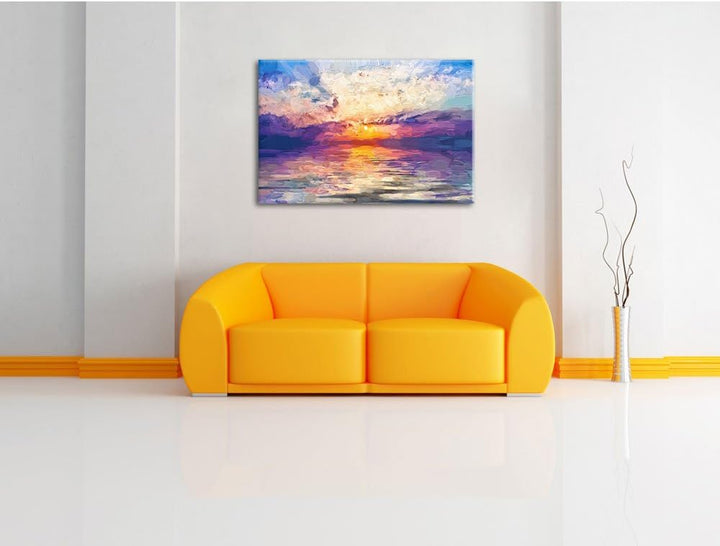 Pixxprint Sonnenaufgang im Meer / 100x70cm Leinwandbild bespannt auf Holzrahmen/Wandbild Kunstdruck