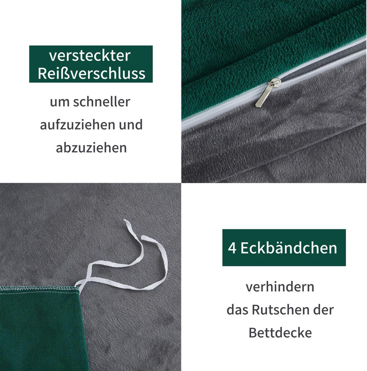 Boqingzhu Flanell Winter Bettwäsche 220×240cm Plüsch Biber Grün Dunkelgrün Grau Warm Kuschelig Flaus