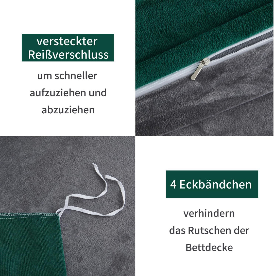 Boqingzhu Flanell Winter Bettwäsche 155×220cm Plüsch Biber Grün Dunkelgrün Grau Warm Kuschelig Flaus