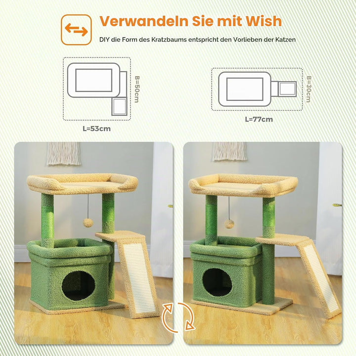 PETEPELA Kleiner Kratzbaum für grosse ausgewachsene Katzen mit breiter oberer Liegefläche, privater