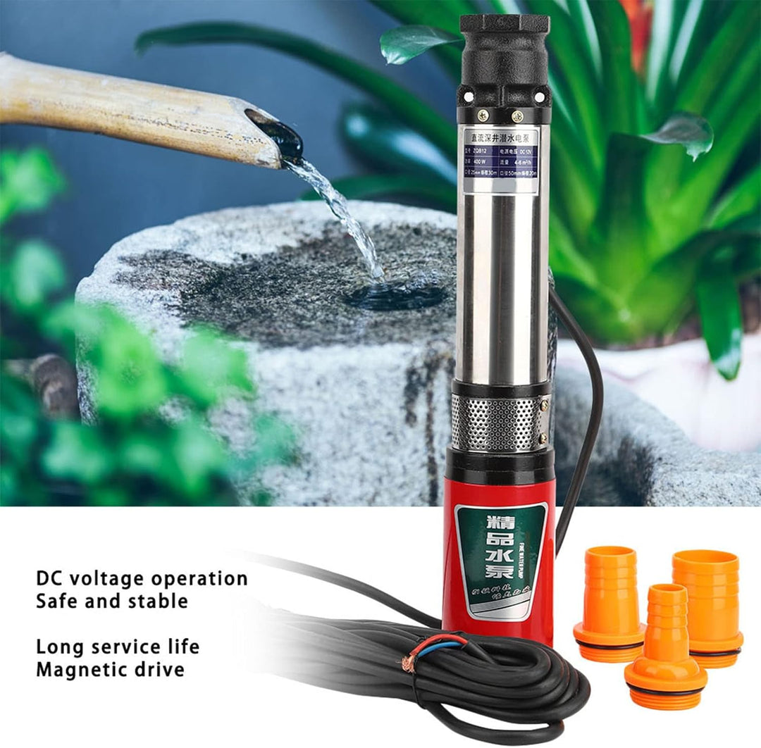 DC 12V Unterwasserpumpe, Tiefbrunnen Tauchpumpe Einseitig Saugende Wasserpumpe mit 2PI10 Meter Kabel