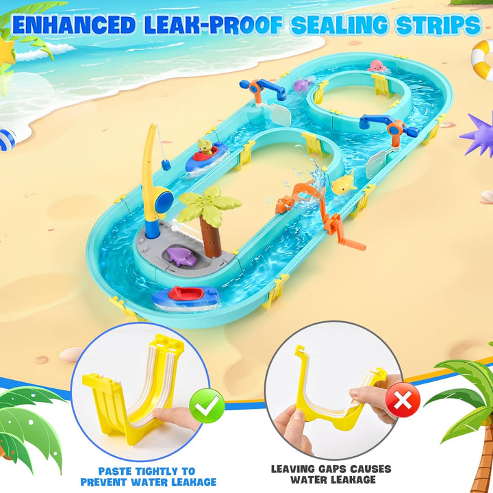 Wasserspielzeug mit Wasserbahn, 58 Teile Wasserbahn Kinder Draussen - Wassertisch Kinder mit Booten,