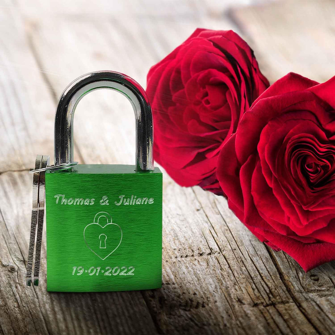 GRAVURZEILE Liebesschloss mit Gravur und Schlüssel - Personalisiertes Schloss - Personalisierte Gesc