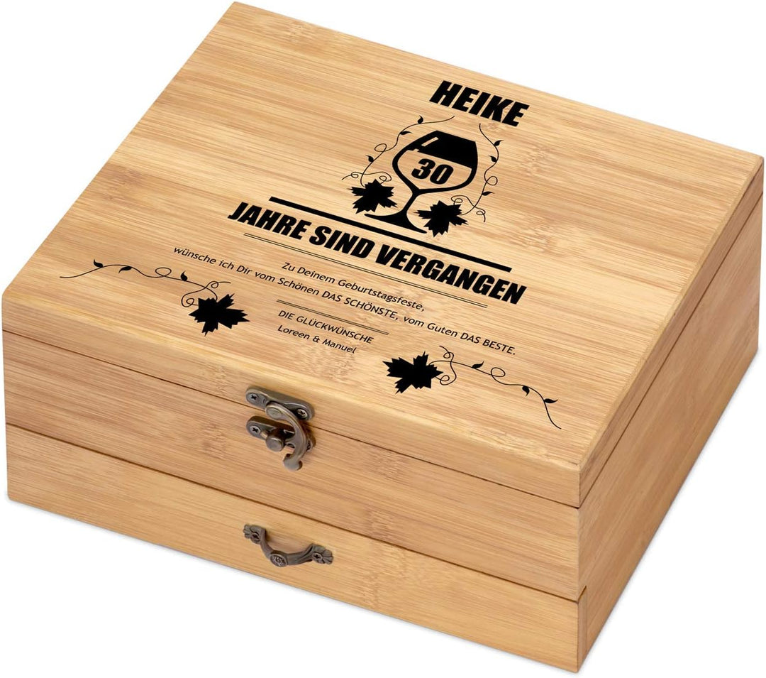 Maverton Weinöffner-Set personalisiert Weinset Sommelier Set - Geschenkbox Holzbox + 8er Weinzubehör