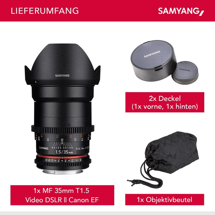 SAMYANG 7810 35/1,5 Objektiv Video DSLR II Canon EF manueller Fokus Videoobjektiv 0,8 Zahnkranz Gear