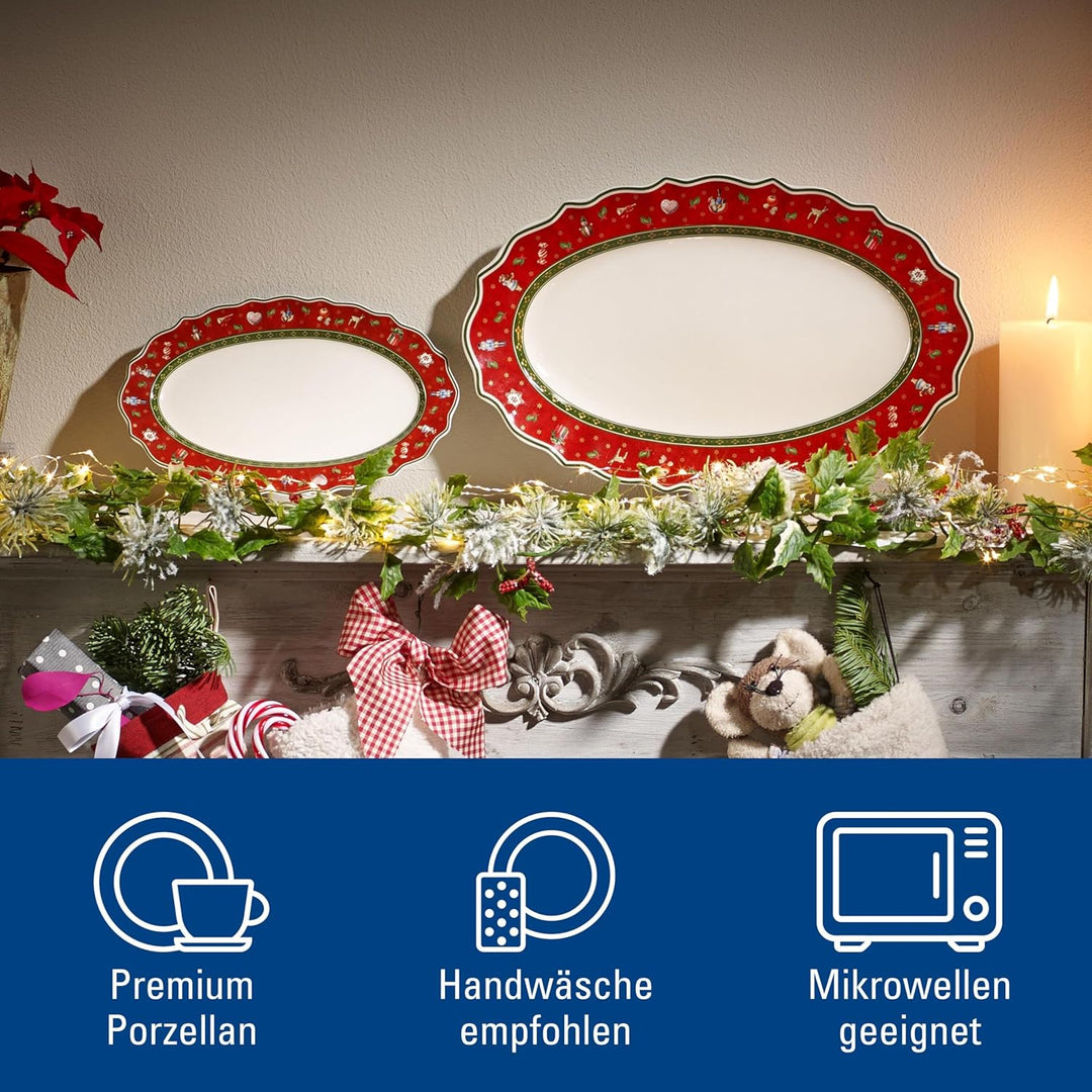 Villeroy und Boch Toy's Delight Mittelgrosse Servierplatte, Premium Porzellan, Rot, Oval Serviertell