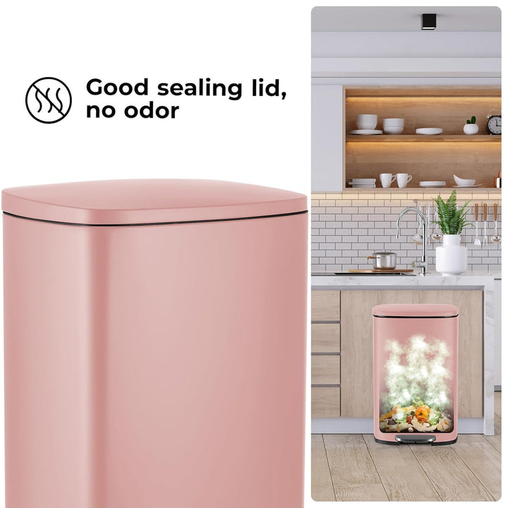 LIFERUN Mülleimer 50l aus Edelstahl, Abfalleimer mit Deckel, Soft-Close Tretmülleimer, Grosser Trete