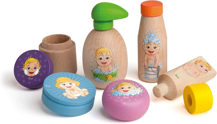 Erzi 21505 Sortierung Puppenpflege aus Holz, Kaufladenartikel für Kinder, Rollenspiele