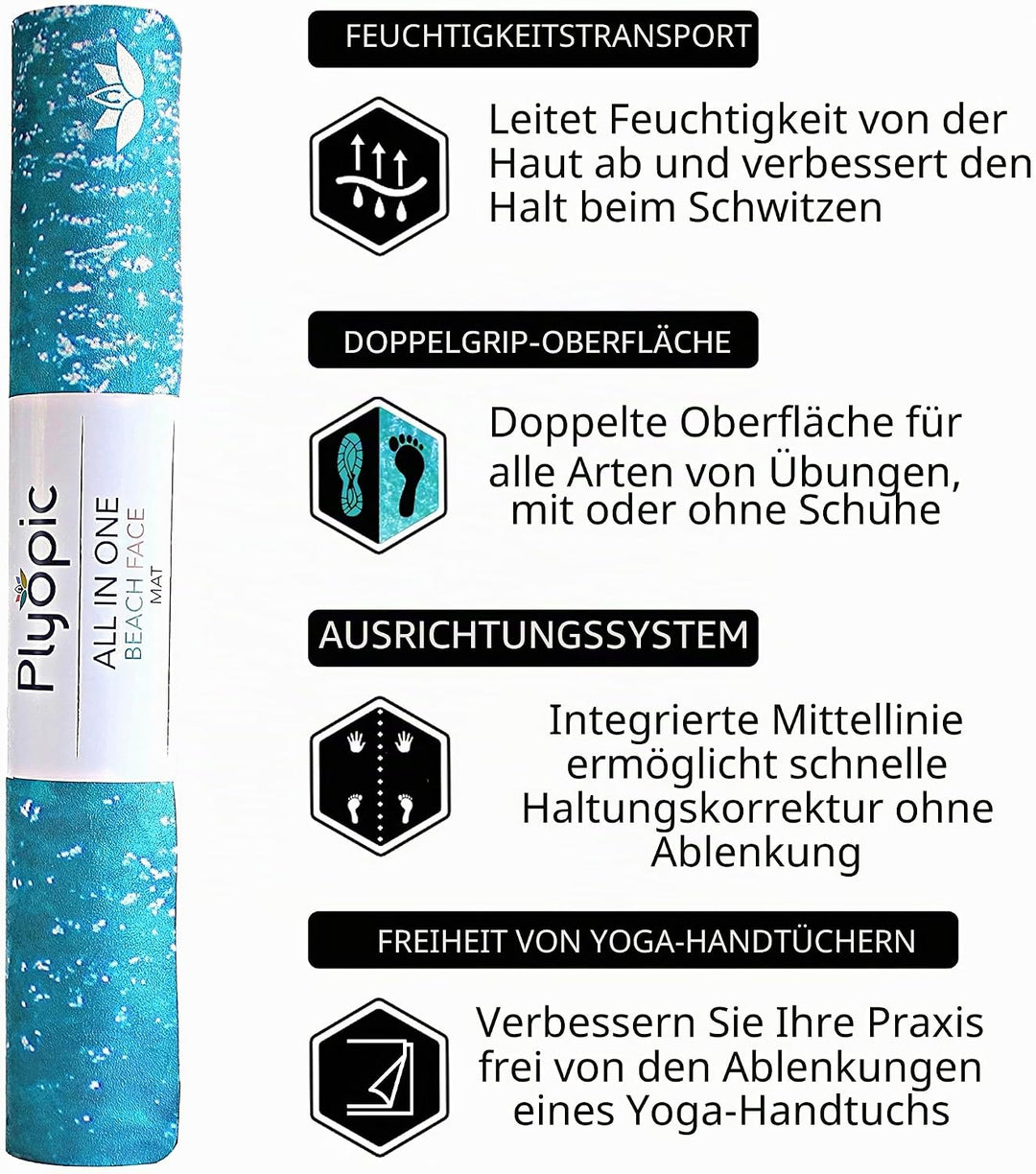 Plyopic All-In-One Yoga-Matte – Rutschfest auch bei Schweiss | Premium Matte mit Sweat-Grip Oberfläc