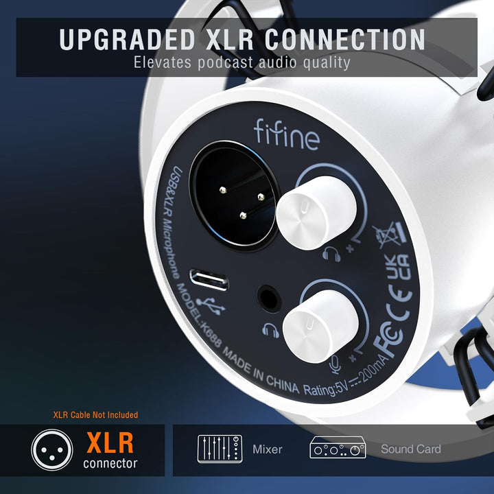 FIFINE XLR Studio Mikrofon Dynamisches, USB Microphone PC für Streaming Podcast Gaming, für PS4/5 Ma