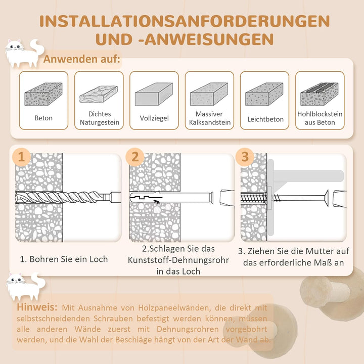 PawHut Kletterwand Katzen, 3-teilig Katzenkletterwand Set, Katzen Wandelemente mit Kratzbrett, Sprun