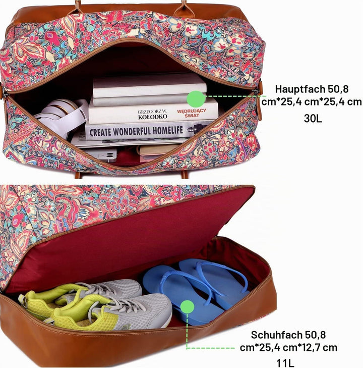 Travel Duffel Weekender Reisetasche Handgepäck Wochenendtasche mit Schuhfach für Damen HB-10 (HS), H