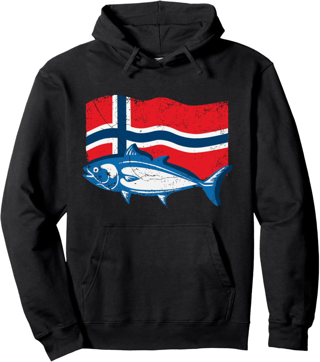 Angeln Norwegen Flagge mit Fisch Pullover Hoodie