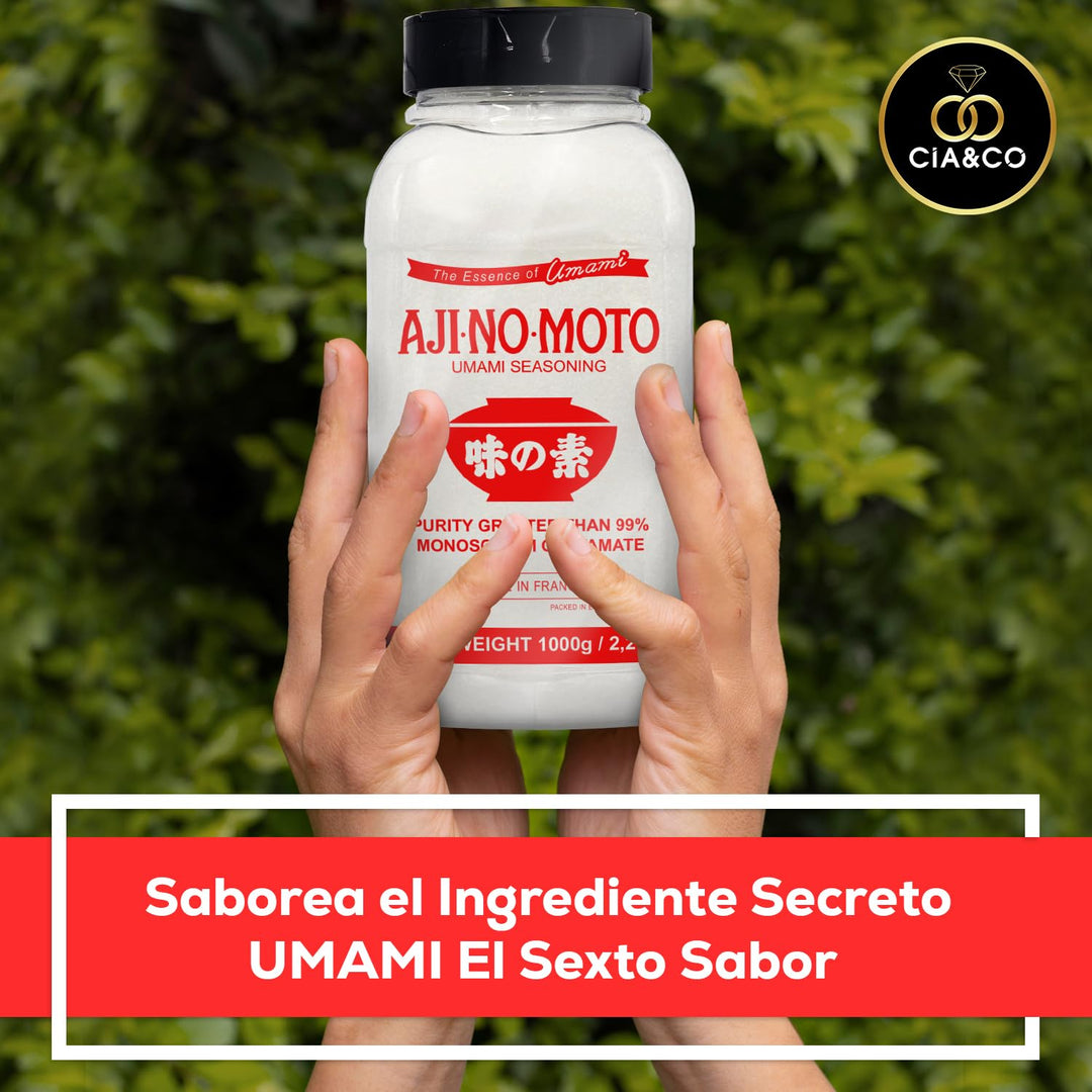 AJINOMOTO Mononatriumglutamat 1 Kilo + Neuer spezieller Dosierbehälter, Umami-Würzpulver mit Mononat