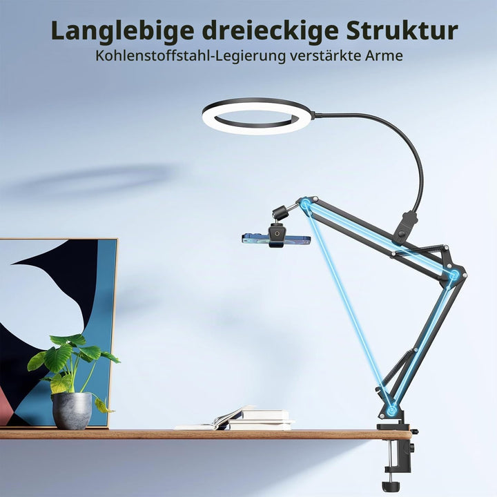 UBeesize 10" Ringlicht Overhead Stativ Handy Flexibler Schlauch Handy Stativ mit Ringlicht Tisch Kam
