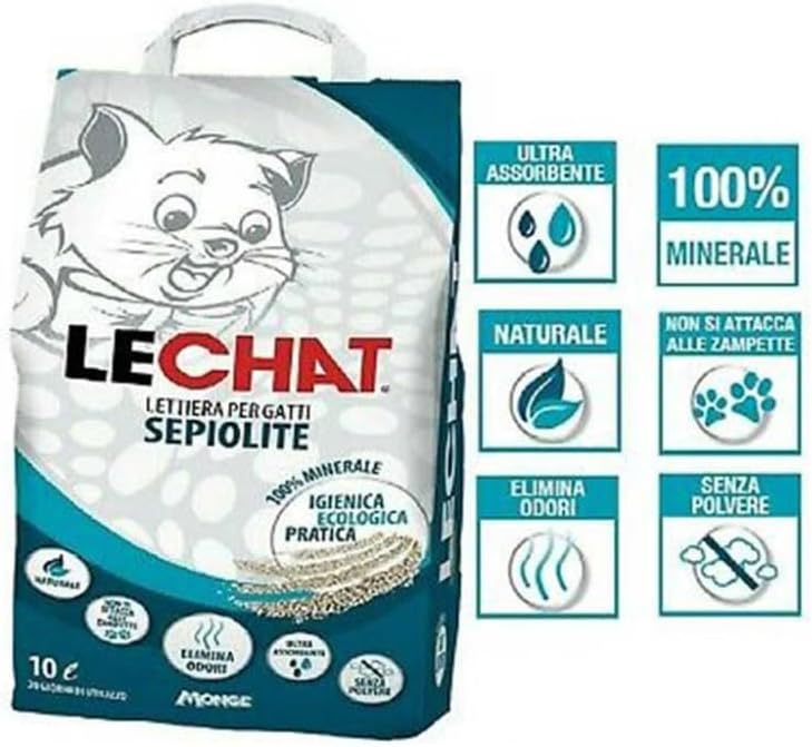 Monge LeChat Katzenstreu, Sepiolith, Natur, ideal für Katzen, 6 Kilogramm / 10 Liter
