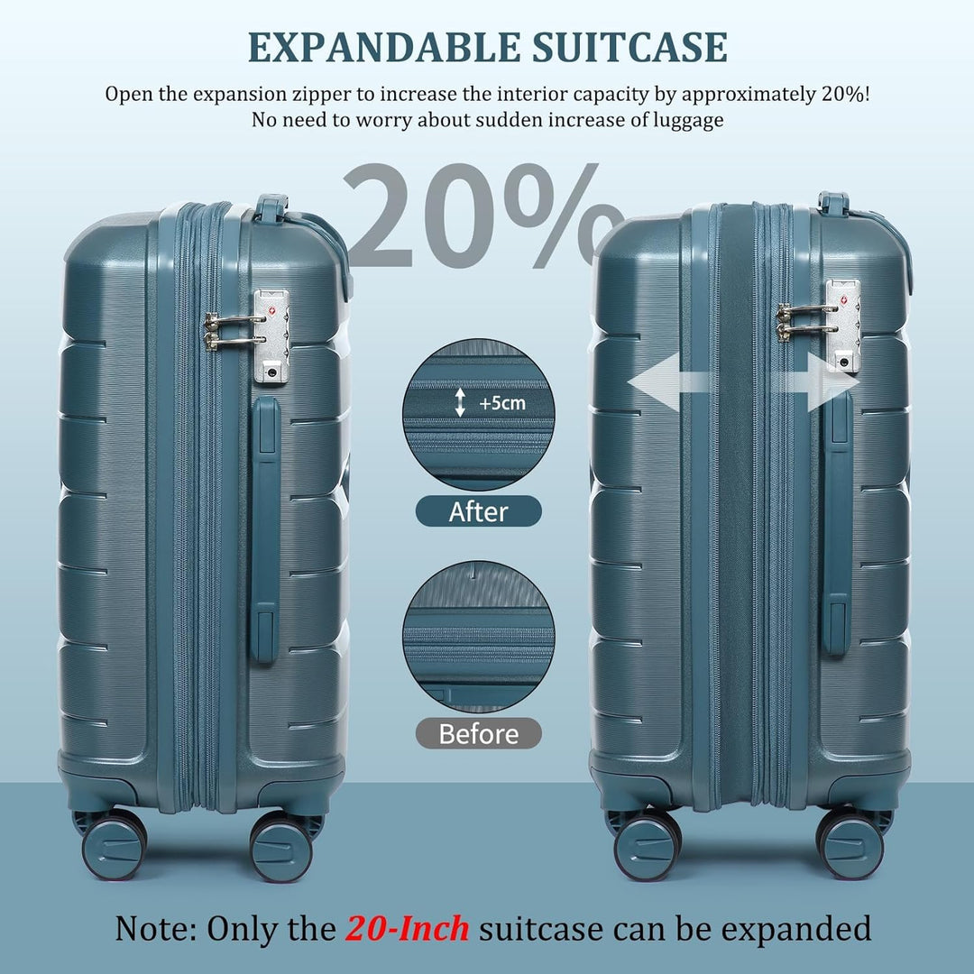 Sea choice Hartschalen Koffer Trolley Erweiterbar Kabinen Handgepäck 100% PP Leicht Reisekoffer mit