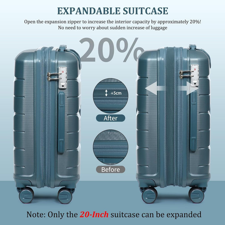 Sea choice Hartschalen Koffer Trolley Erweiterbar Kabinen Handgepäck 100% PP Leicht Reisekoffer mit
