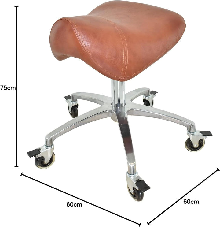 Premium Sattelhocker Hellbraun mit Bremse, Sattelstuhl für Rückenentlastung, Rollhocker höhenverstel