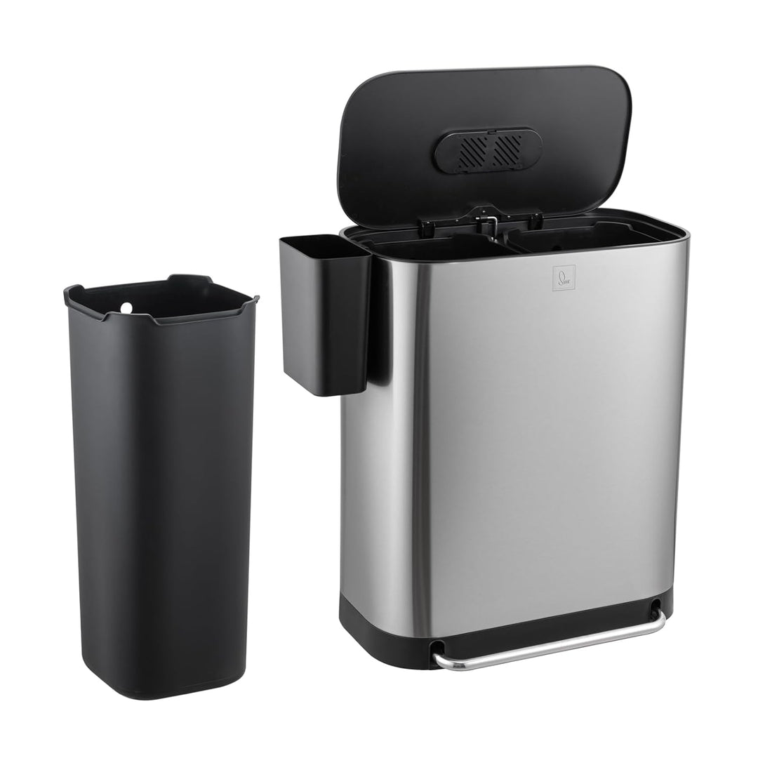 SVITA MLT2X30 Mülleimer 2 x 30 Liter Treteimer Abfalleimer 60 Liter mit 2 Fächern mit zusatz Fach fr